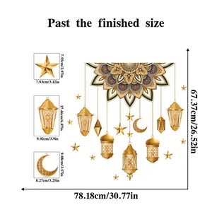 Detailed dimension chart for gold moon and lantern wall stickers showing full assembly size