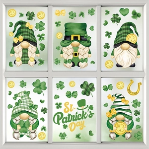St. Patrick's Day window clings with leprechauns, lucky shamrocks and gold coin decorations
