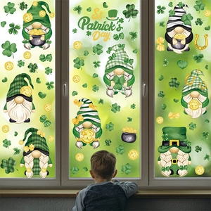 St Patrick's Day Window Clings Static PVC Stickers Double Sided Gnome Shamrock Gold Coin Decor For Glass Windows