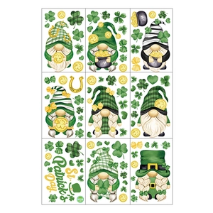 St. Patrick's Day window clings with green gnomes and shamrocks for home holiday decoration
