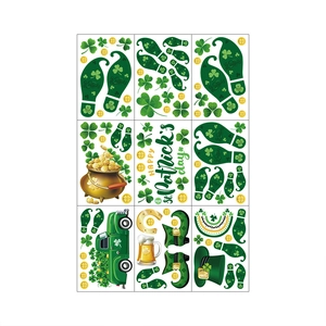 St. Patrick's Day shamrock and leprechaun stickers set for holiday party window decoration