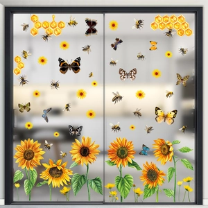 Sunflower and butterfly static window clings for decorative glass door and home window