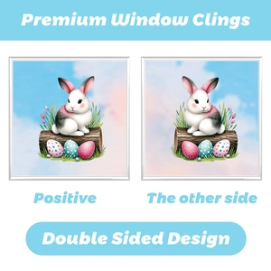 Double-sided Easter window sticker featuring a cute bunny and colorful eggs on both sides