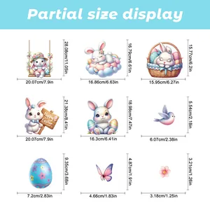 Detailed size chart for Easter stickers featuring rabbit, egg and butterfly dimensions