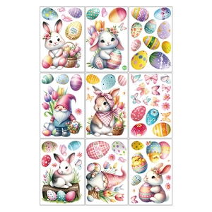 Easter decorative window stickers set with bunny, colorful eggs and gnome illustrations