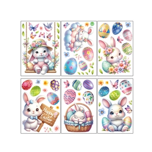 6-sheet Easter window stickers set with rabbits, eggs and butterflies on white background