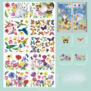 Détails de 10 stickers vitrail statiques avec colibris et papillons effet aquarelle