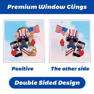 Detail of double-sided patriotic bulldog window cling for American Independence Day