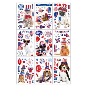 Independence Day window clings set with patriotic dogs and cats in red white and blue