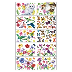 Lot de 10 stickers électrostatiques pour fenêtres avec papillons, colibris et fleurs de printemps