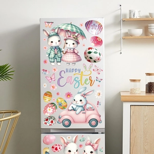 Hasen-Paar und Ostereier Statische Glasaufkleber Fensterbilder für Osterdekoration