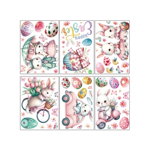 6 Blatt Ostern Fensteraufkleber Set mit Aquarell Hasen, Eiern und Blumenmustern