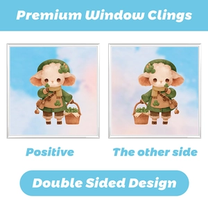 Double sided Easter window cling featuring a cute cartoon sheep with a green basket