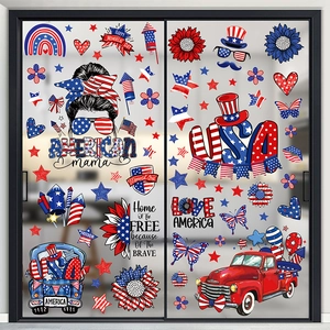 Patriotic Independence Day static window clings with American flag truck and sunflowers