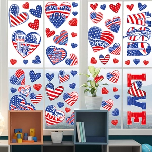 American Independence Day window clings with patriotic USA patterns and heart flag designs