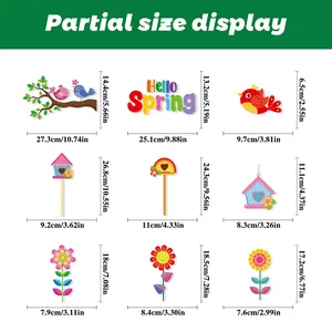 Size chart showing dimensions for spring bird and floral static window stickers