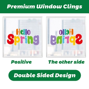 Double-sided Hello Spring window clings showing positive and reverse visual effects