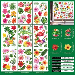 Detailed view of 9 sheets Hawaii palm tree window clings with dimensions and home decor preview