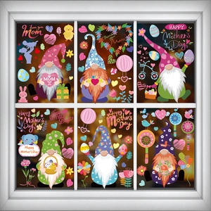 Mother's Day Window Clings Static Stickers PVC Double Sided Gnome Heart Flower Decoration For Glass Home Office Party