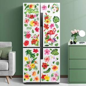 Hawaiian tropical hibiscus flowers and flamingo static window stickers for glass decor
