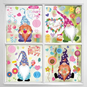 Mother's Day window gnome stickers with Happy Mother's Day and floral heart decorations