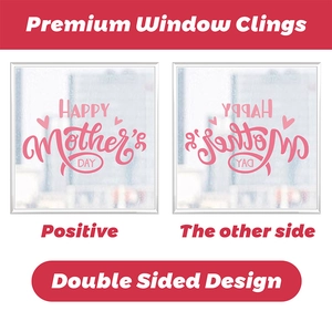 Detailed double sided Happy Mother's Day window clings with pink hearts and art font