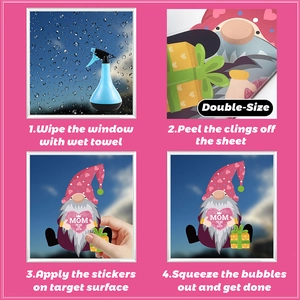 Step-by-step guide for applying Mother's Day gnome static window stickers on glass