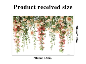 Size specifications for rose floral window cling decal measuring 30cm by 20cm