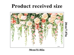 Detailed dimensions of 30x20cm for the pink rose flower vine static glass window sticker