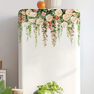 Close-up view of beautiful floral rose vine decorative stickers on white appliance surface