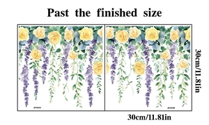 Detailed view of 30x30cm static window film featuring yellow rose and wisteria floral patterns