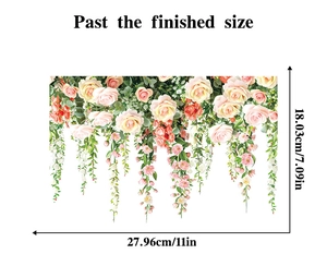 Detail showing pink rose vine sticker dimensions with width of 27.96cm and height of 18.03cm