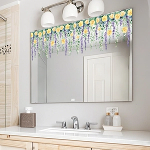 Floral glass window stickers with yellow roses and purple lavender for home decor