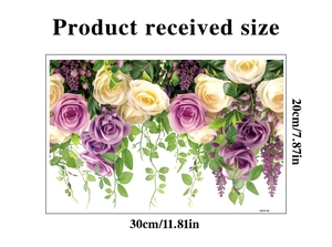 Detail showing dimensions of rose vine glass sticker 30cm x 20cm with floral pattern