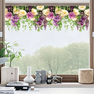 Floral rose vine window stickers with static cling design for home glass decoration