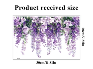 Detailed dimensions of purple wisteria static window cling showing 30x20cm product size