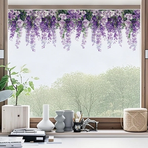 Detailed view of purple wisteria static cling window film with gradient floral pattern