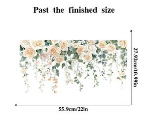 Detailed dimension guide for white rose wall stickers showing size 55.9x27.9cm