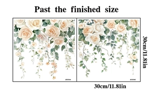 Detail of white rose floral wall stickers with size dimensions and JD33004A/B model code