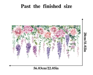Detailed size chart showing lavender static window cling dimensions as 56cm by 28cm