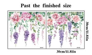 Detailed close-up of watercolor lavender and peony static window film stickers 30x30cm