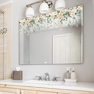 Champagne rose and green vine static mirror stickers for elegant home window decoration
