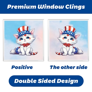 Stickers de fenêtre double face avec chat portant un chapeau et nœud papillon USA