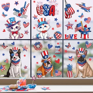 Stickers de fenêtre du 4 juillet avec chats chiens et motifs patriotiques des USA