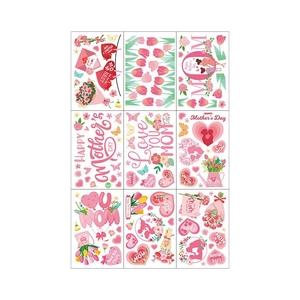 9-sheet Mother's Day static window clings set with carnations and Love You Mom text