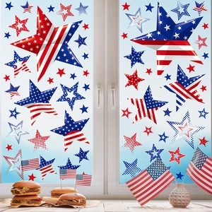 Independence Day Window Stickers Star Static Cling Decals Patriotic Red White Blue Glass Decorations PVC Removable Theme