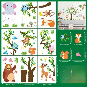 Detail of 9-sheet jungle animal wall stickers set including elephants and owls for nursery