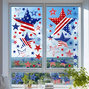 Fourth of July Independence Day star-shaped window clings with US flag pattern design