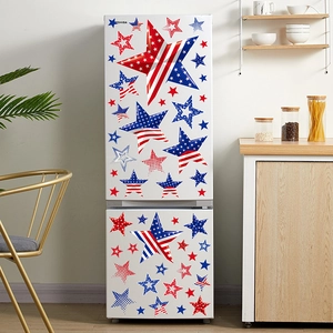 American Independence Day star stickers in red white and blue on a kitchen fridge