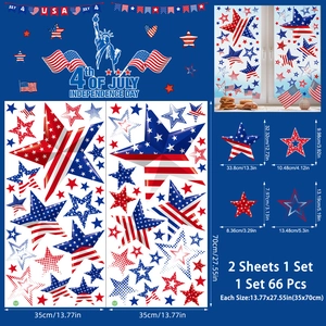 Detailed dimensions of 4th of July window clings set with patriotic star flag designs